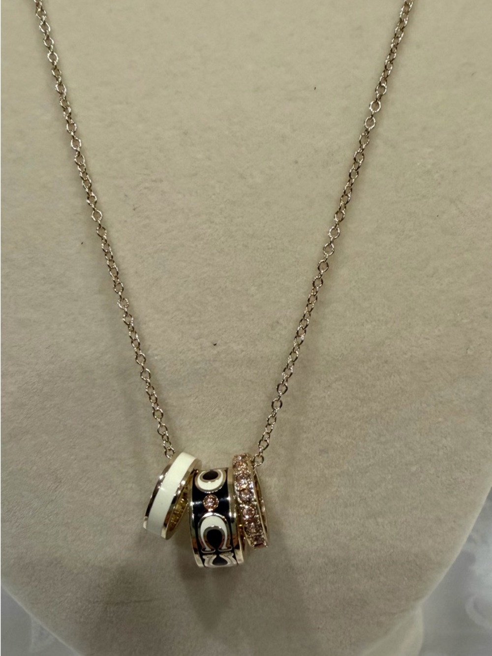 Coach Gold Tone Necklace with White Enamel and sparkly 16”